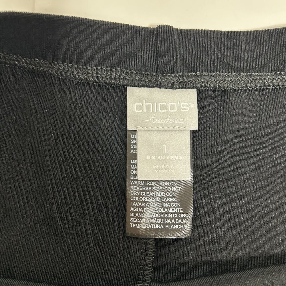 Chico’s Travelers Short Skirt Jersey Knit Slinky Flare Swing Black Pull On Sz M - Picture 6 of 10